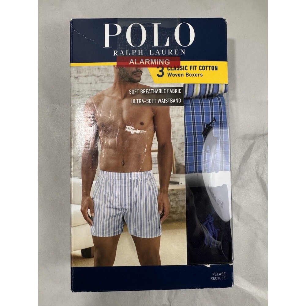 3 Pk Polo Ralph Lauren Men's S Logo Classic Cotton Woven Boxers Assorted $55